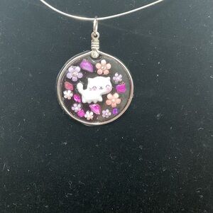 Floral Cat Pendant Handmade